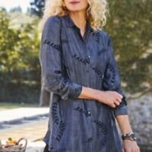 Soft Surroundings Papyrus Embroidered Tunic Button Up. Size PS.
